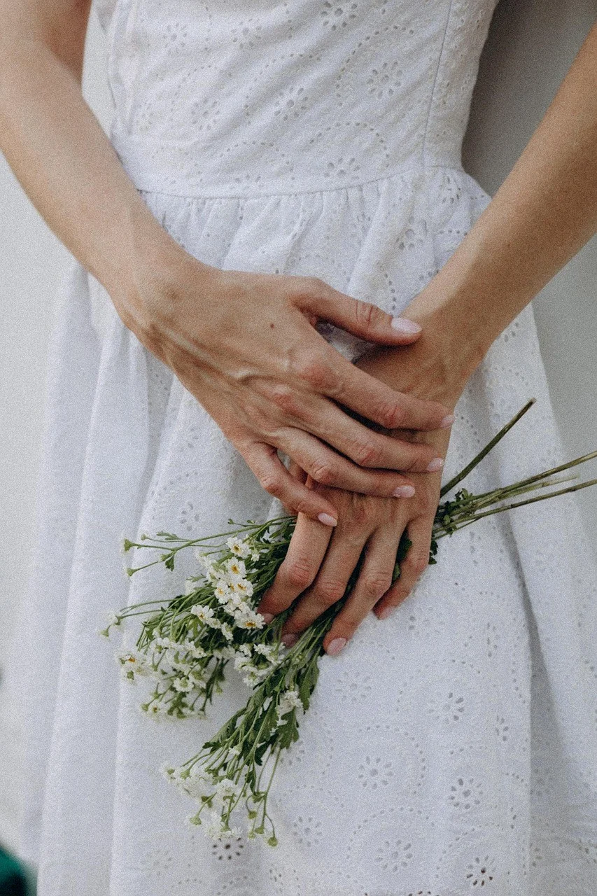 hands, flowers, woman, closeup