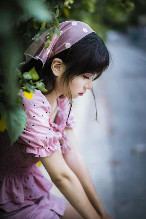 woman, model, casual, pink