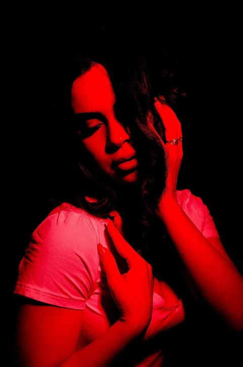 young woman, red, woman, beauty