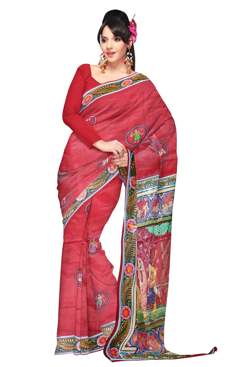sari, red, woman, fashion