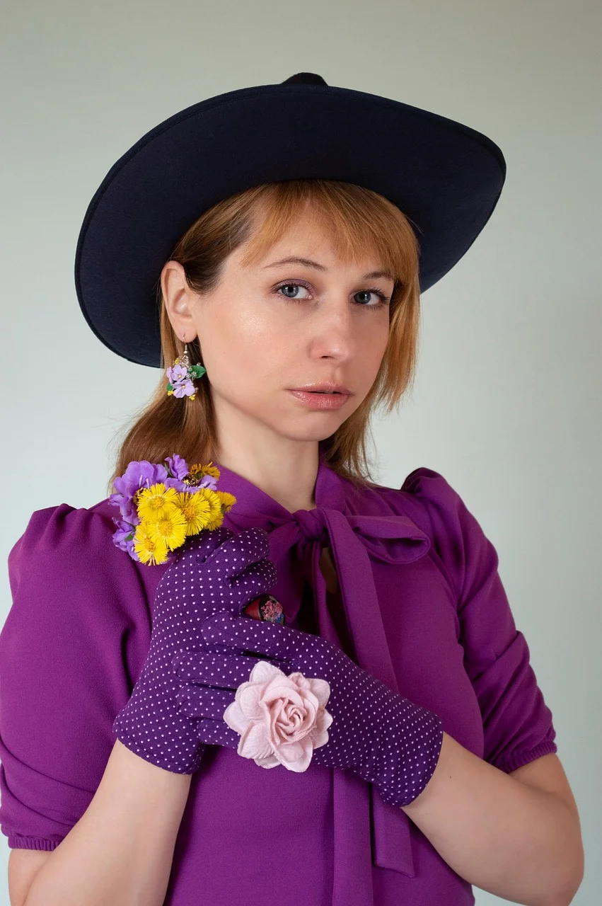 vintage, fashion, purple dress, portrait