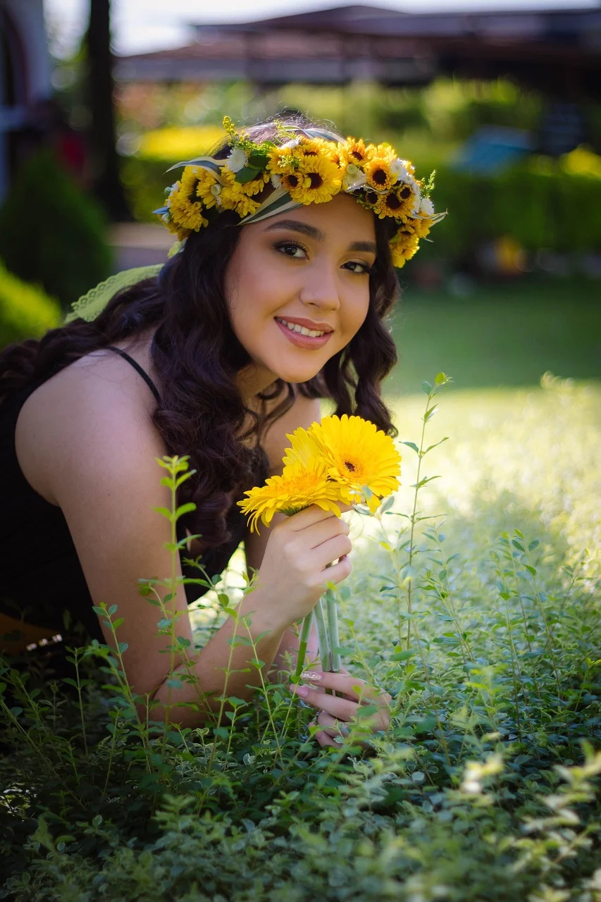 girl, flower crown, portrait, beauty