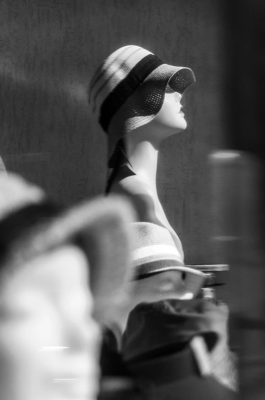 woman, manequin, shop, hat