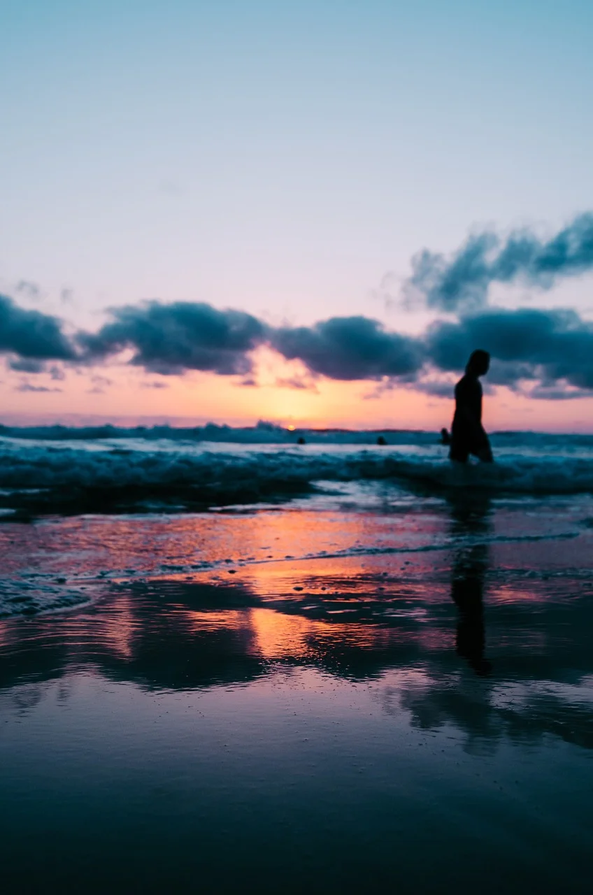 people, walking, silhouette, sea