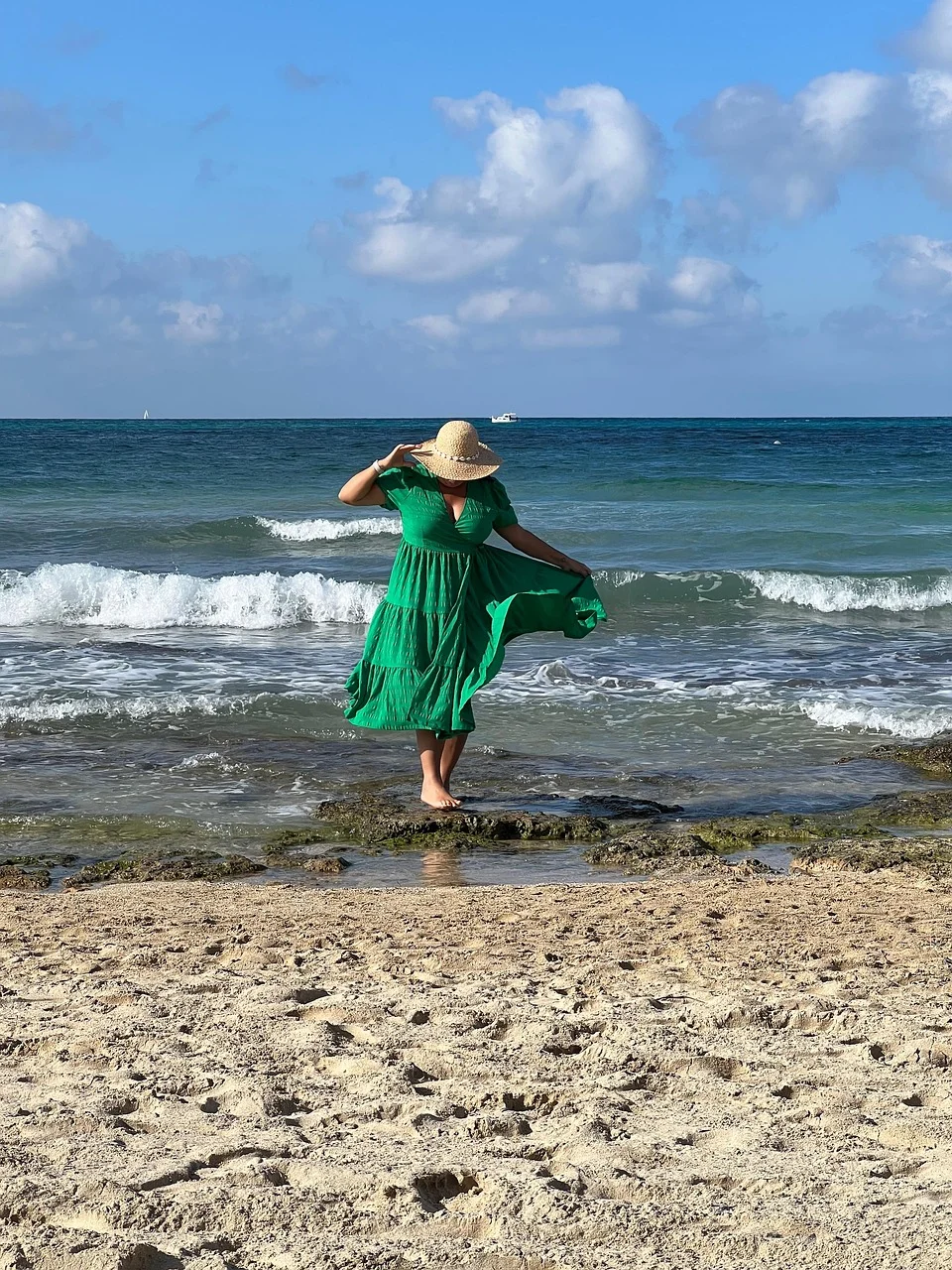 女人，海滩，海，岛屿