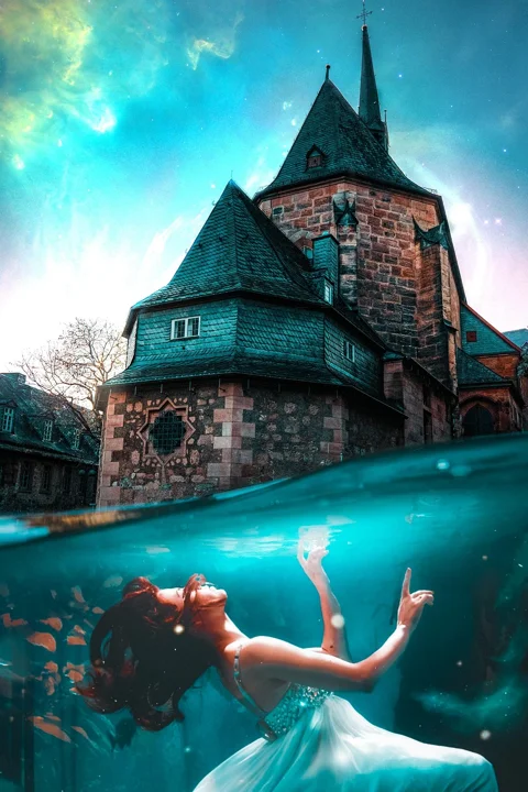 castle, building, sky, sinking