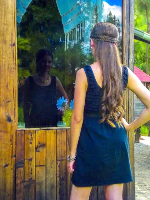 woman, mirror, model, young