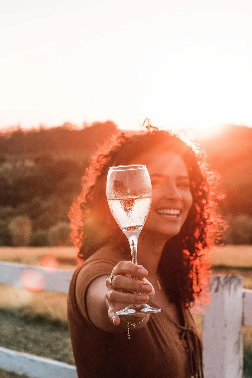 champagne, woman, portrait, outdoors