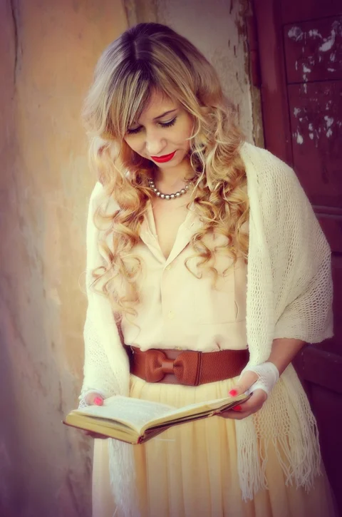 woman, is reading, vintage, book