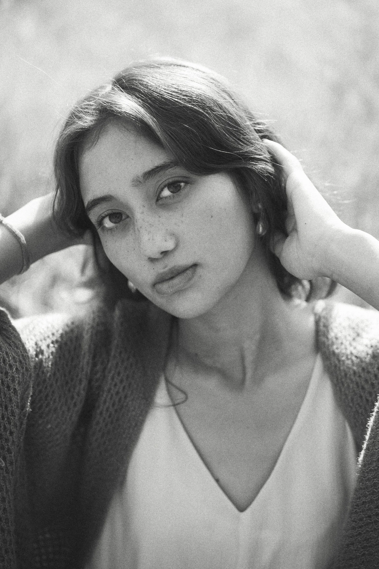 A black and white photo of a woman