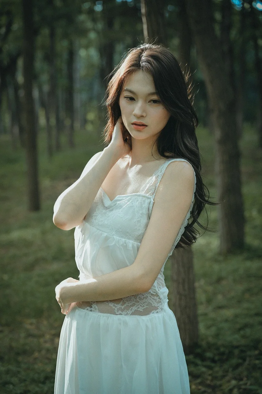 女性, 森, 自然, ドレス