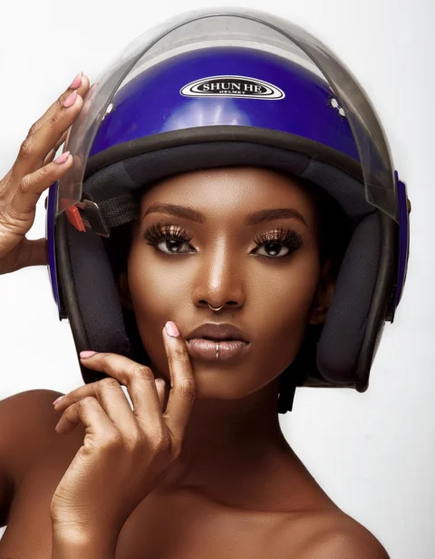 woman, helmet, portrait, face