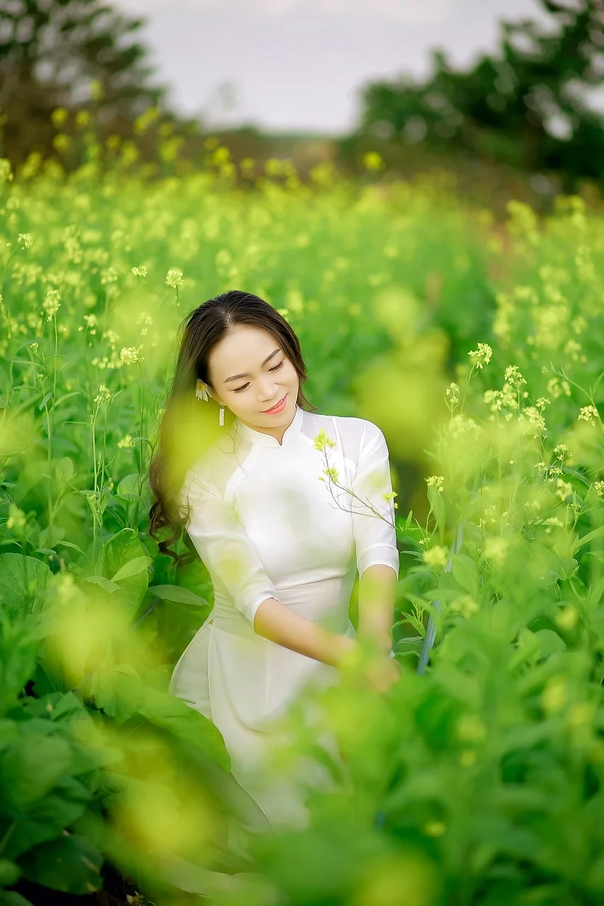 여성, 꽃, 들판, 패션