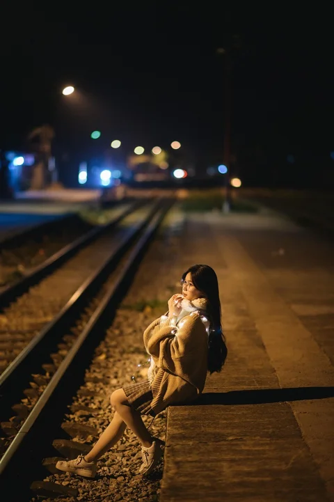woman, beauty, outdoors, railway