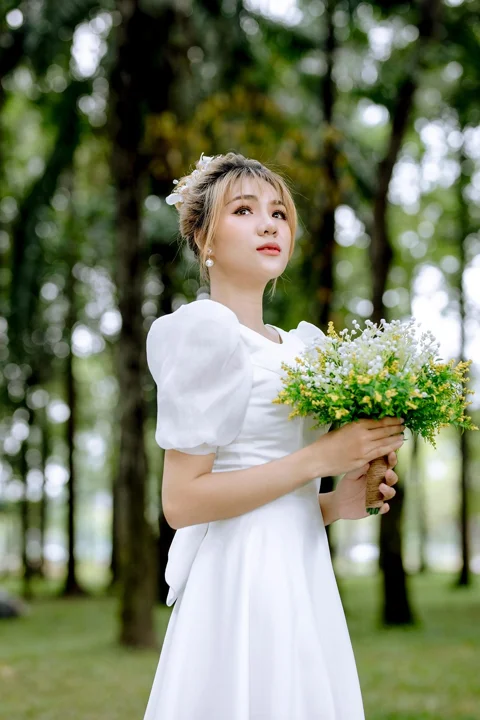 bride, model, woman, white dress