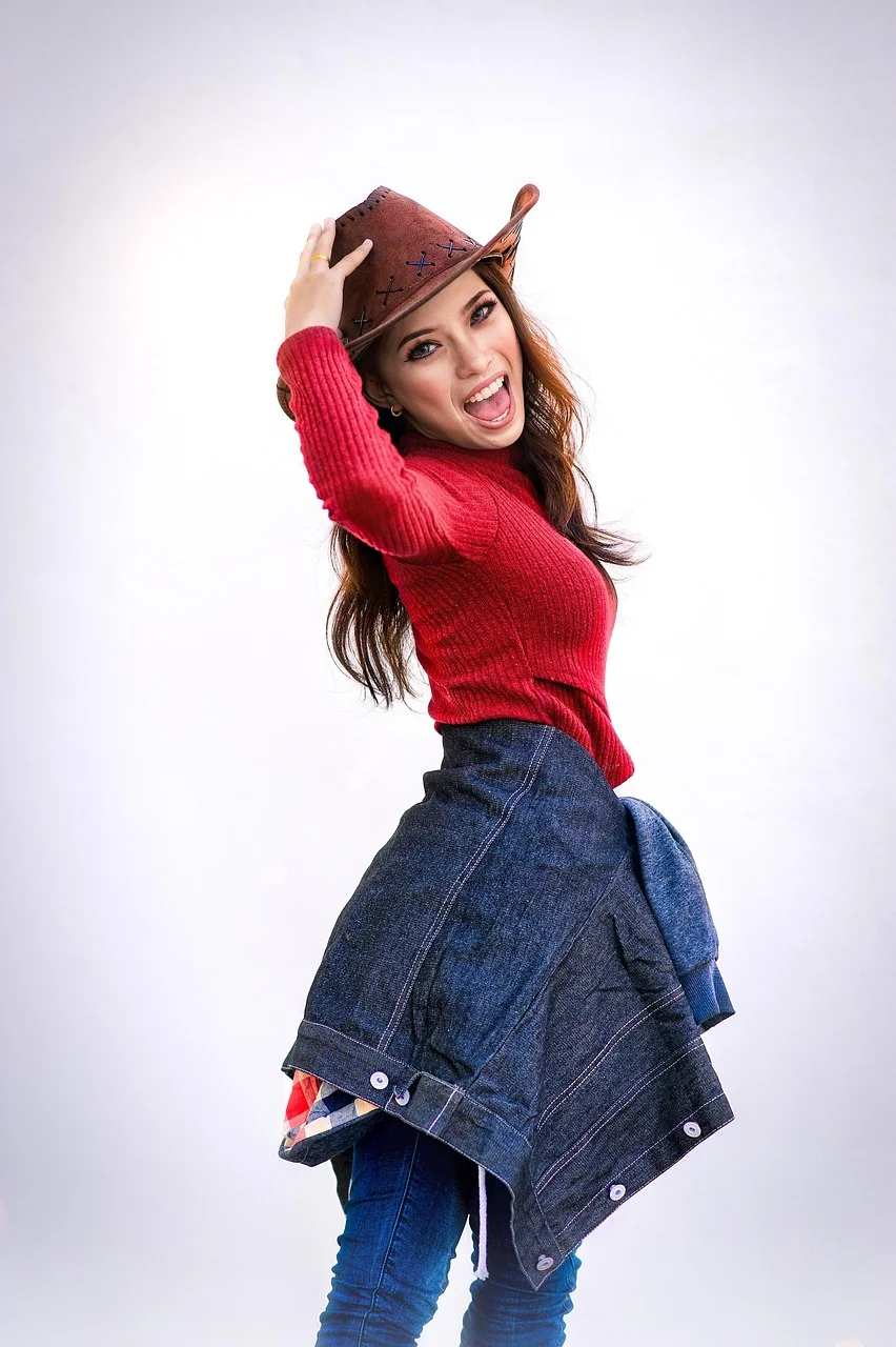 girl, denim, hat, cowgirl