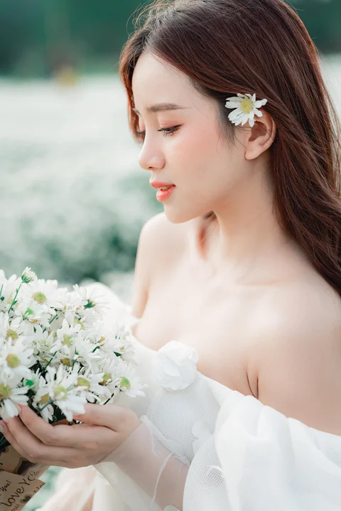 女人, 模特, 花卉, 花束