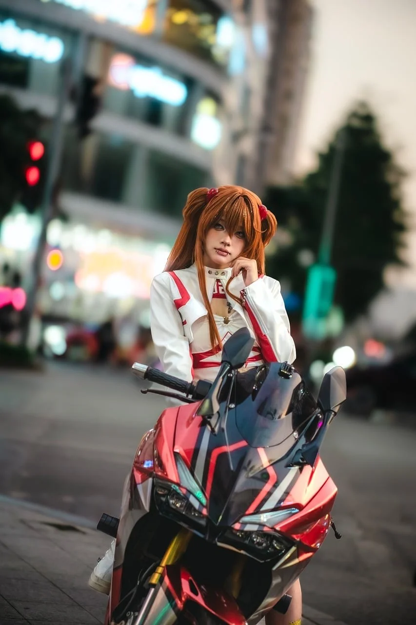 motorcycle, cosplay, woman, street