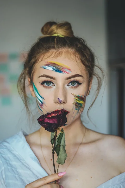 rose, eyes, portrait, woman