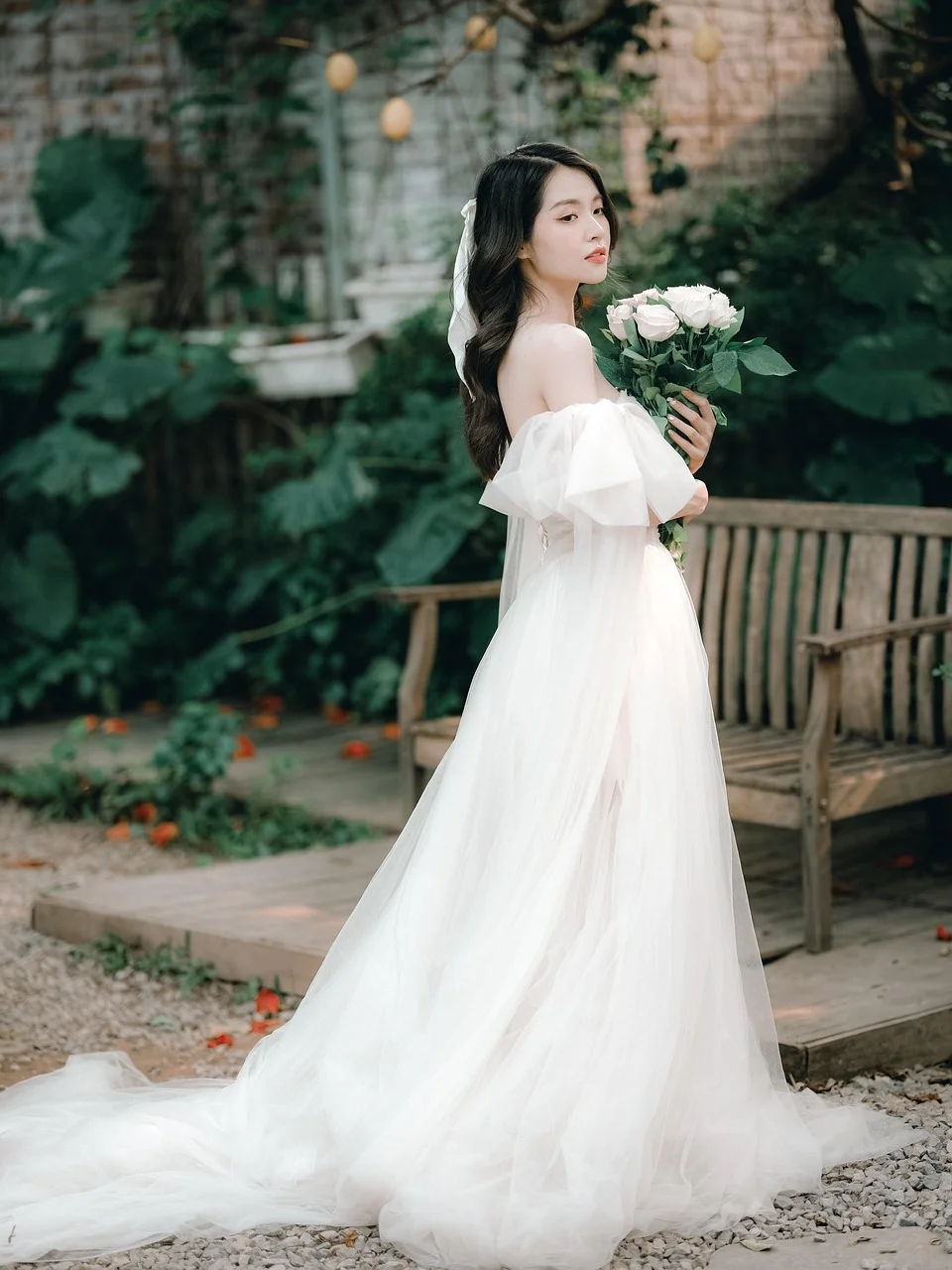 女性, 花嫁, 花束, ベール