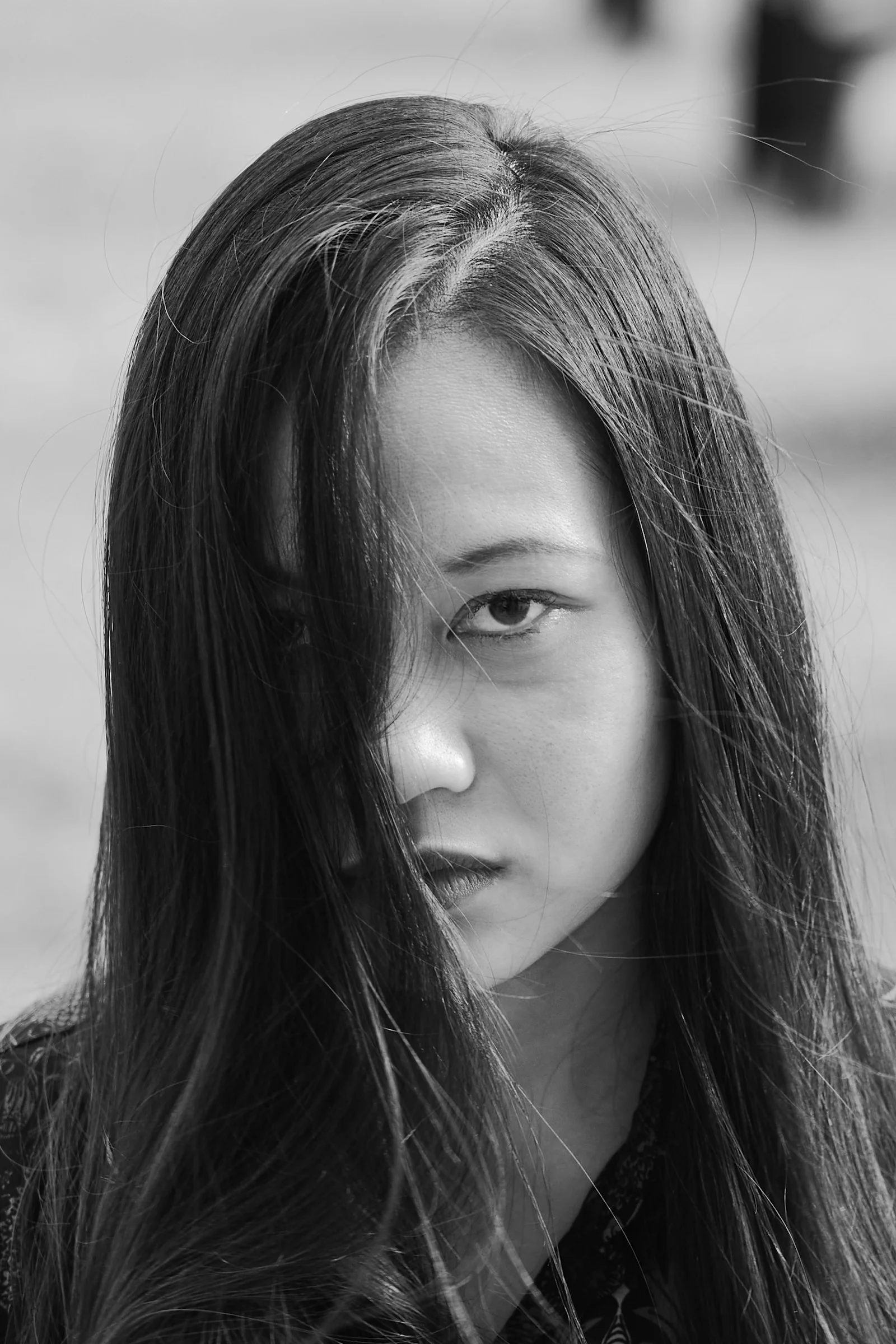 grayscale photo of girls face