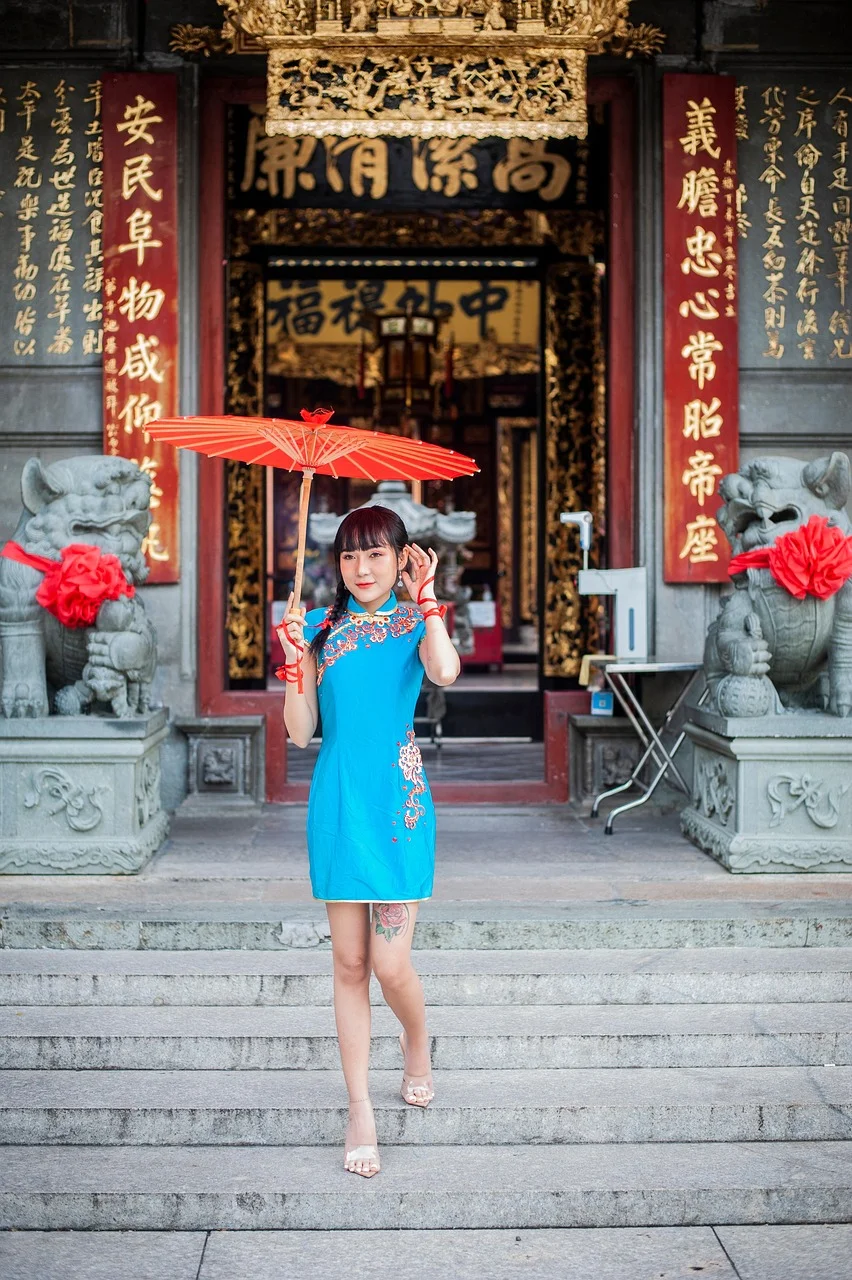 asian woman, temple, umbrella, young woman