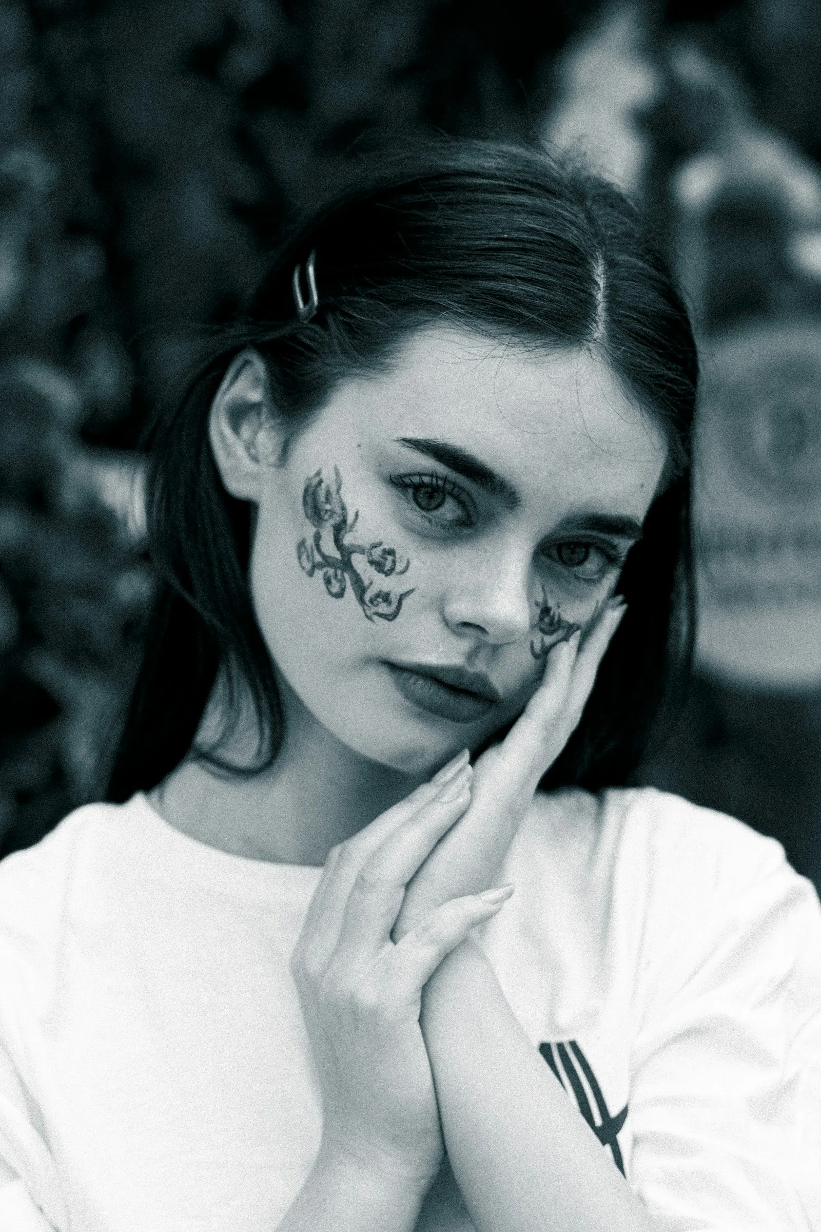 A woman with face paint on her face