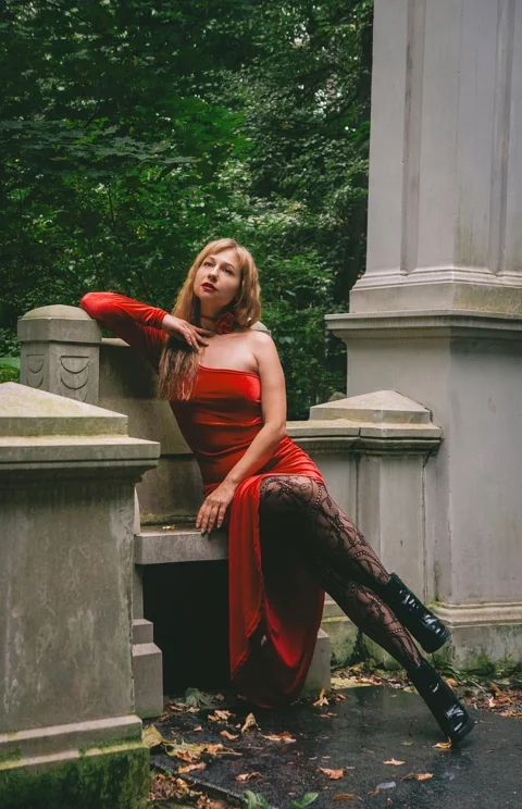 女性,連身裙,紅色,自然