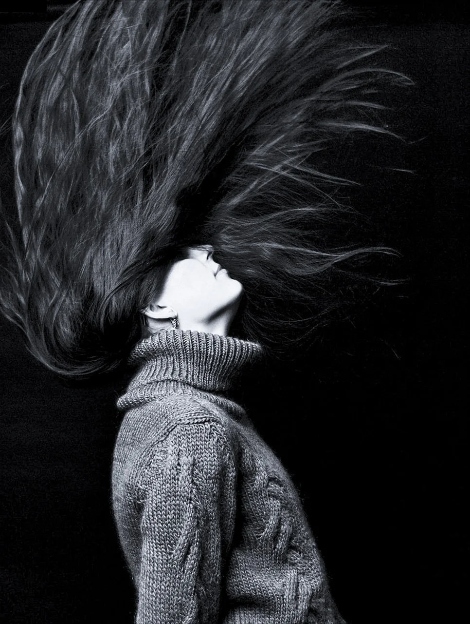 girl, long, hair, black