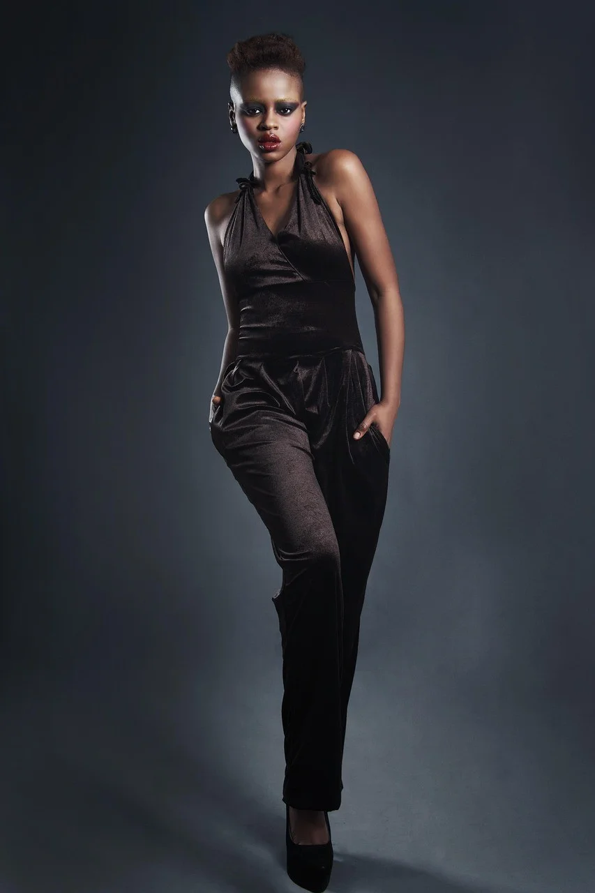 model, fashion, jumpsuit, black