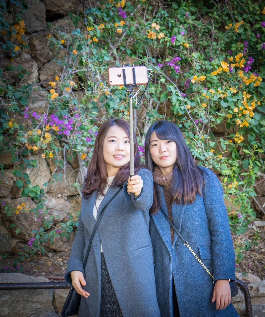 自拍, 女孩们, 微笑, 花朵
