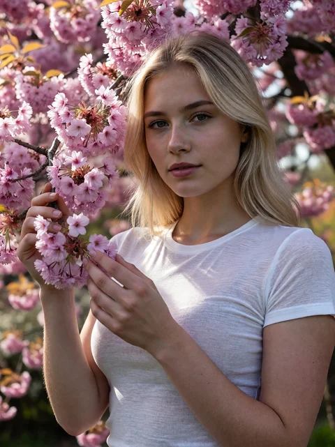woman, cherry blossom, nature, spring