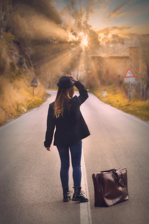 girl, tourist, suitcase, trip