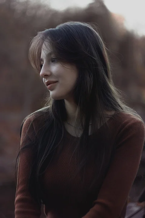 女人、肖像、秋天、户外