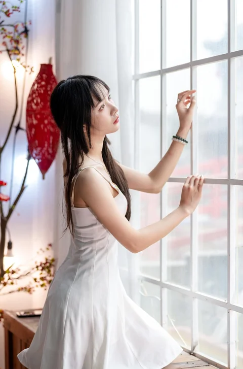woman, window, beauty, flower