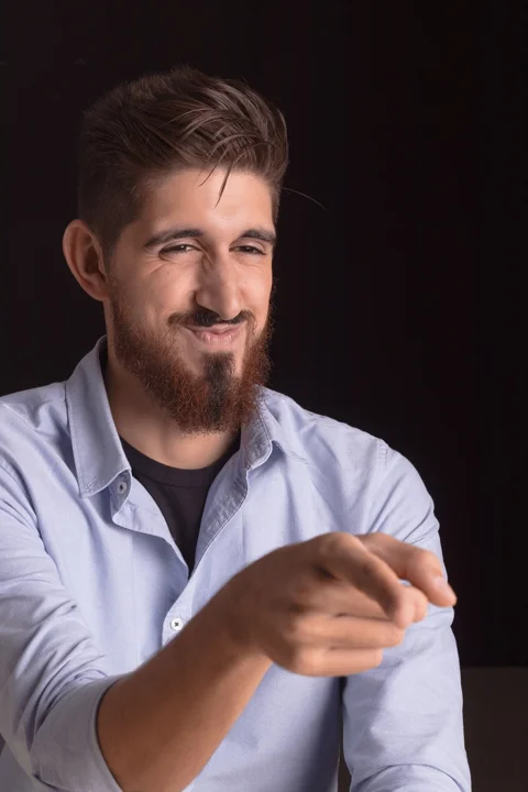 pointing, person, skinny, beard