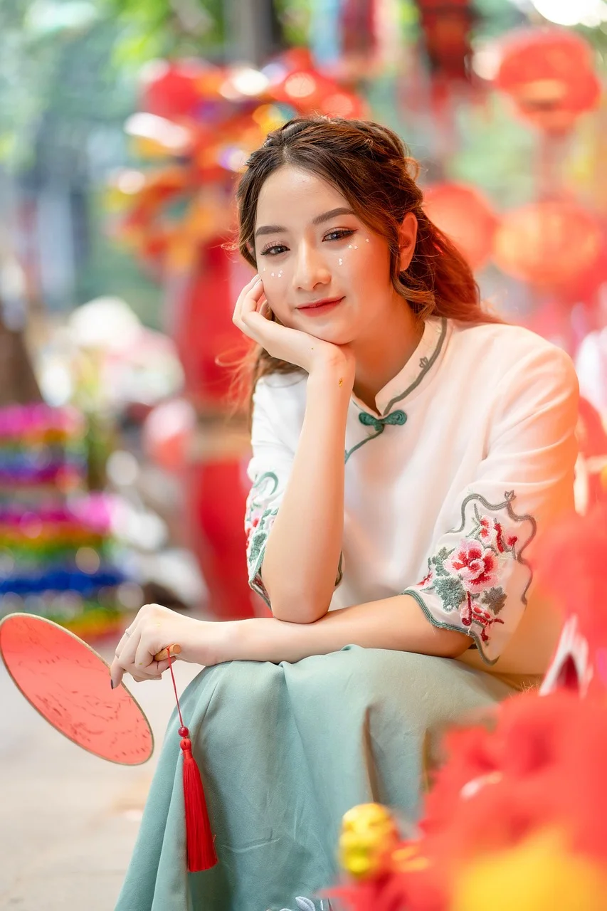 女人, 美丽, 亚洲, 扇子