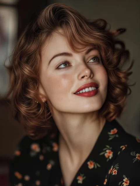 ai generated, woman, redhead, looking up