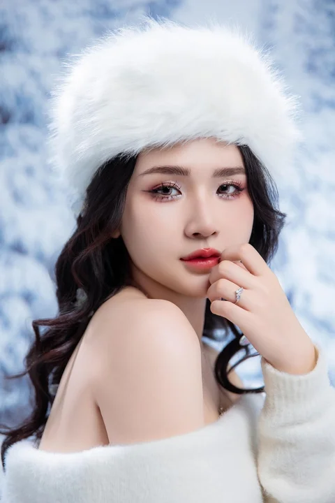 여성, 눈, 흰 드레스, 겨울