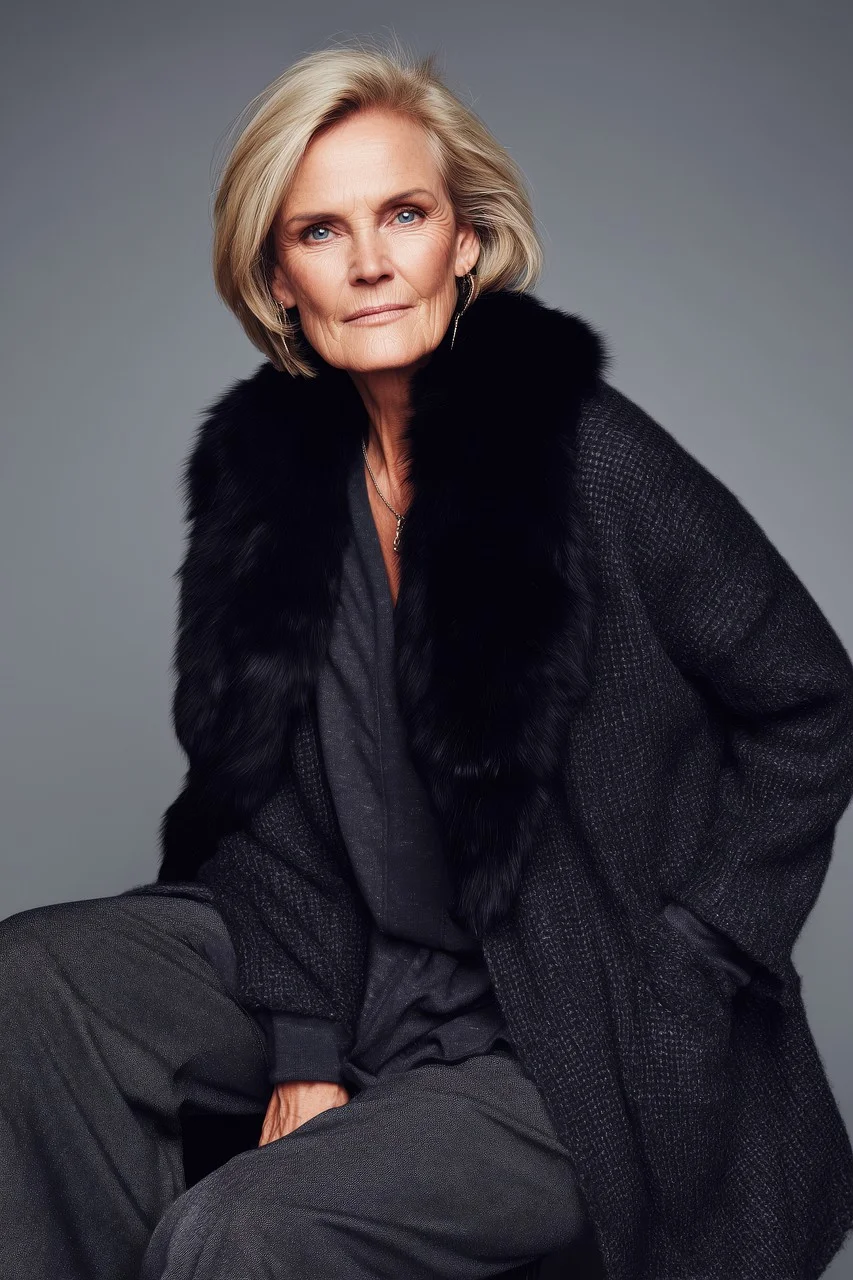 older woman, fashion portrait, knitwear, elegant woman