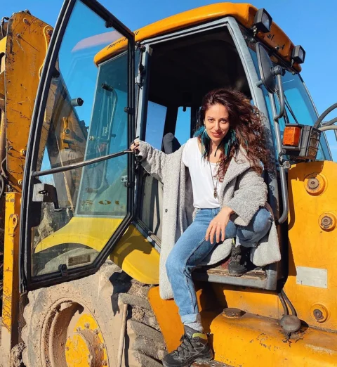 woman, fashion, heavy equipment, heavy machinery
