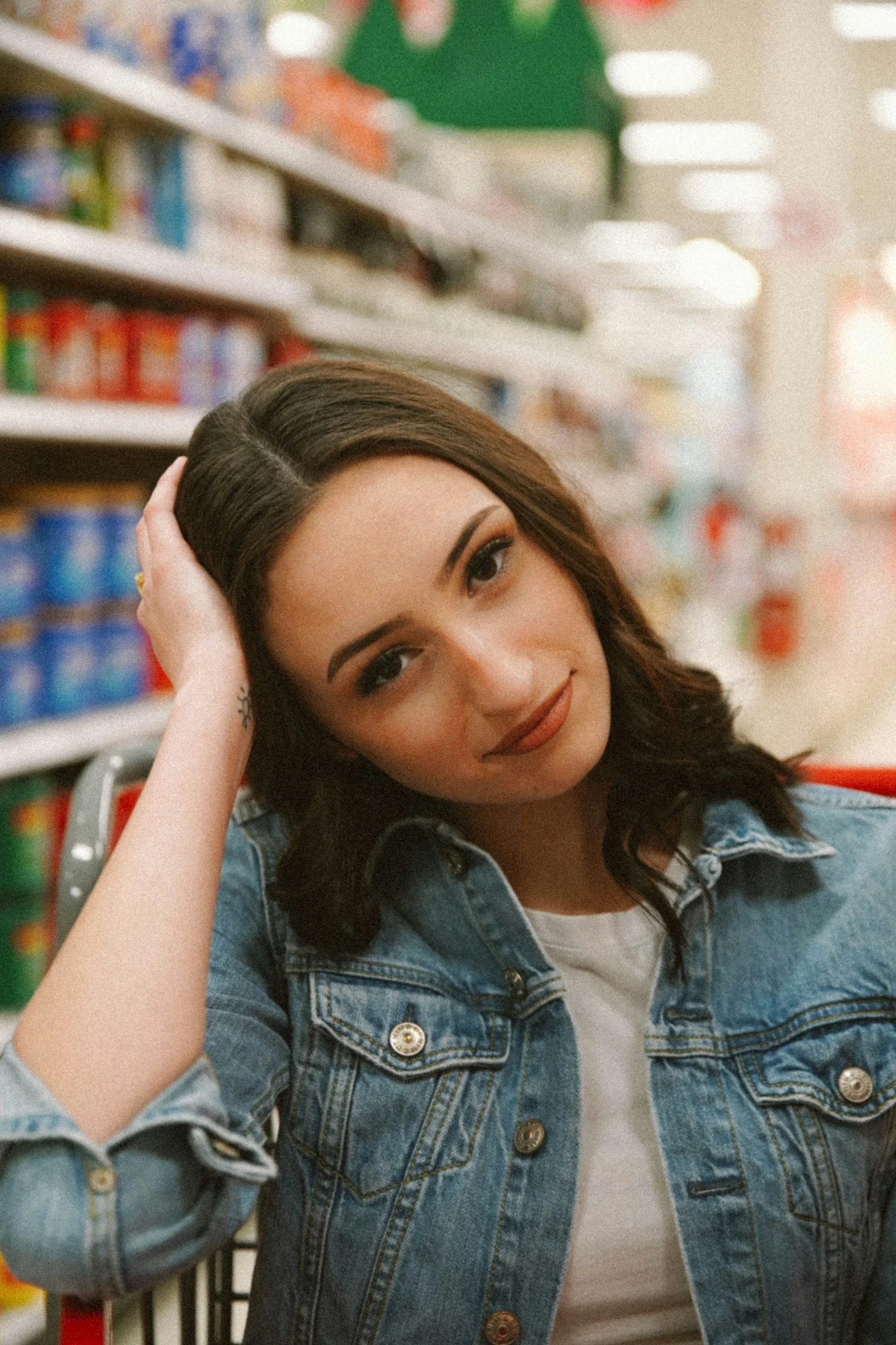 woman in blue denim jacket