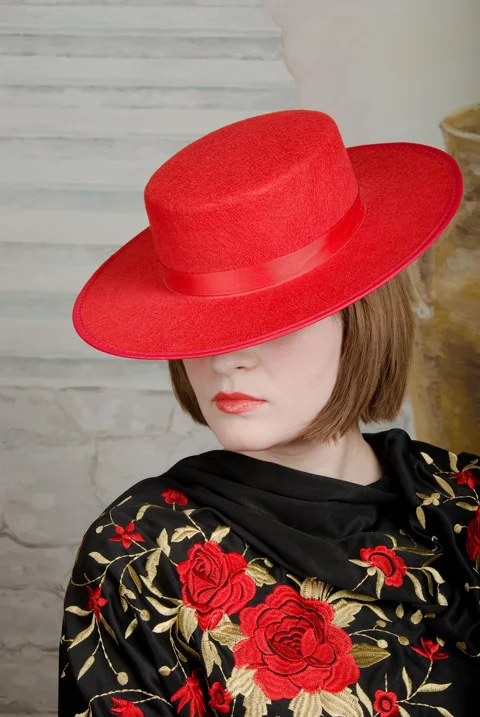 young woman, hat, red, model