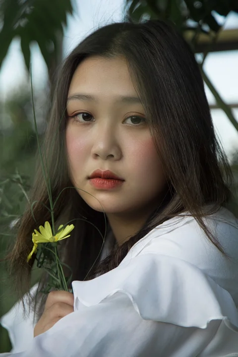 亞洲女子, 菊花, 人像, 花
