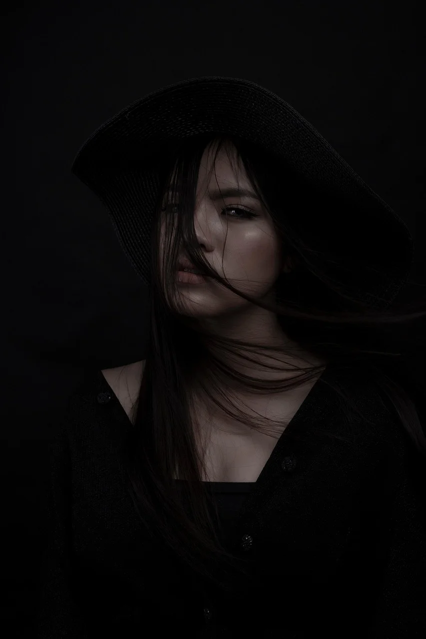 女子,模特,肖像,黑色连衣裙