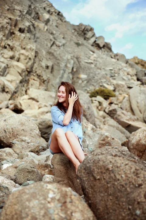 女子, 岩石, 山, 石头