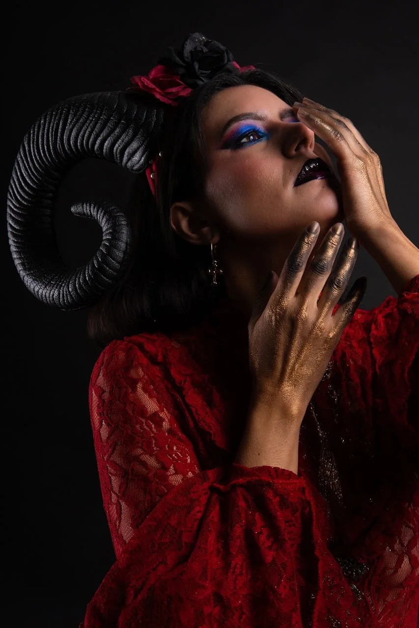 woman, black horns, portrait, model
