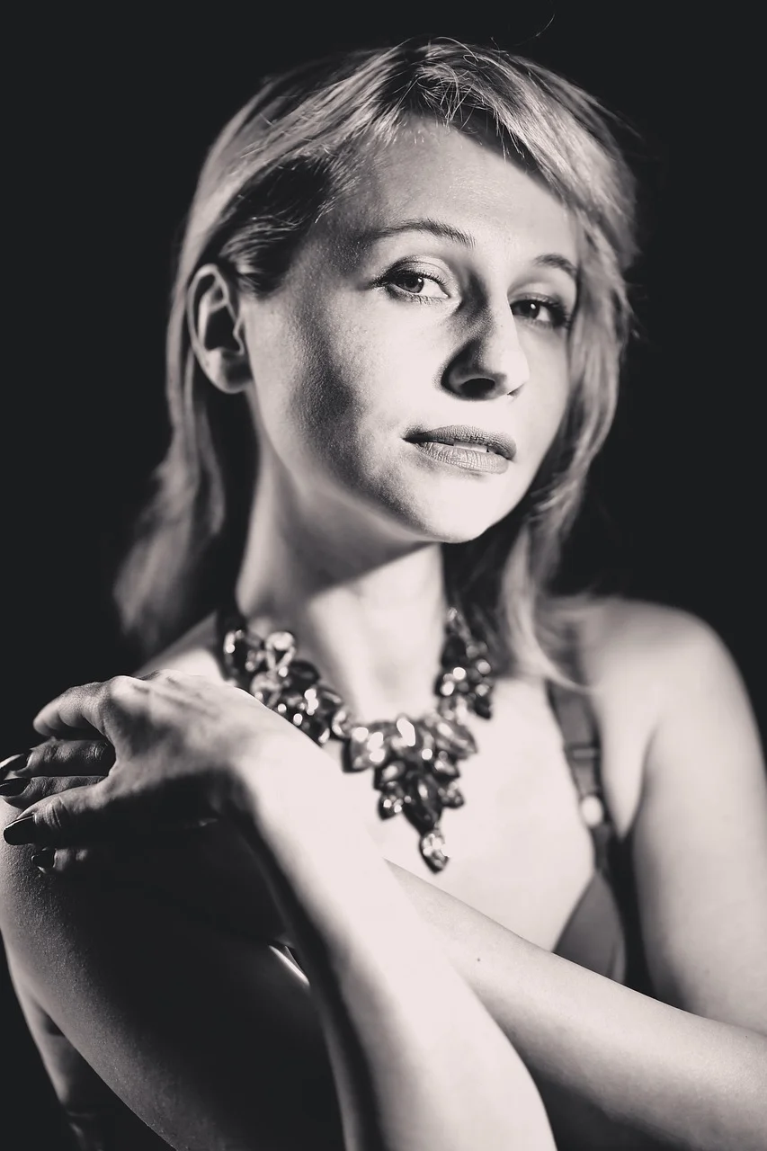 woman, portrait, black and white portrait, person