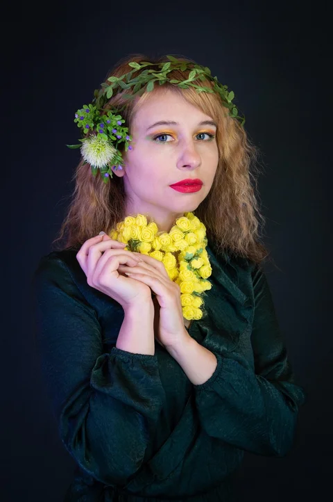woman, flowers, pose, model