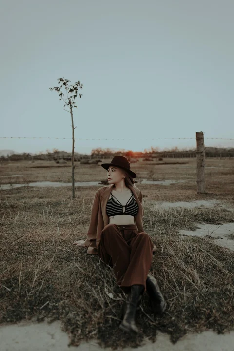 woman, field, meadow, model